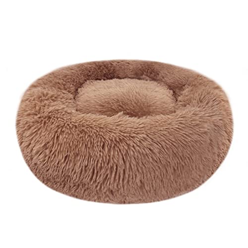 Hundebett Katzenbett Flauschig Rund aus Plüsch - Donut Kuscheliges Hundekissen Hundekorb Waschbar S/M/L/XL/XXL für Kleine, Mittelgroße und Große Hunde, Katzen und Andere Haustiere (L-60cm, Braun) von Nepfaivy