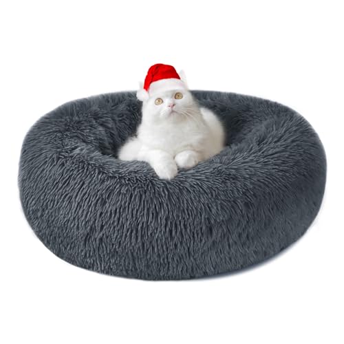 Hundebett Katzenbett Flauschig Rund aus Plüsch - Donut Kuscheliges Hundekissen Hundekorb Waschbar S/M/L/XL/XXL für Kleine, Mittelgroße und Große Hunde, Katzen und Andere Haustiere (M-50cm, Dunkelgrau) von Nepfaivy