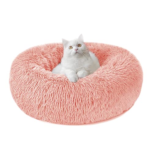 Hundebett Katzenbett Flauschig Rund aus Plüsch - Donut Kuscheliges Hundekissen Hundekorb Waschbar S/M/L/XL/XXL für Kleine, Mittelgroße und Große Hunde, Katzen und Andere Haustiere (M-50cm, Rosa) von Nepfaivy