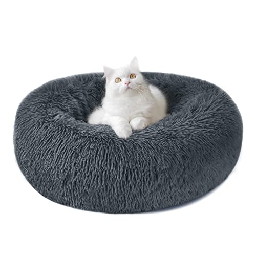 Hundebett Katzenbett Flauschig Rund aus Plüsch - Donut Kuscheliges Hundekissen Hundekorb Waschbar S/M/L/XL/XXL für Kleine, Mittelgroße und Große Hunde, Katzen und Andere Haustiere (S-40cm, Dunkelgrau) von Nepfaivy