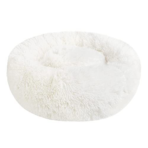Hundebett Katzenbett Flauschig Rund aus Plüsch - Donut Kuscheliges Hundekissen Hundekorb Waschbar S/M/L/XL/XXL für Kleine, Mittelgroße und Große Hunde, Katzen und Andere Haustiere (S-40cm, Weiß) von Nepfaivy