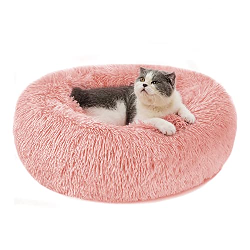 Hundebett Katzenbett Flauschig Rund aus Plüsch - Donut Kuscheliges Hundekissen Hundekorb Waschbar S/M/L/XL/XXL für Kleine, Mittelgroße und Große Hunde, Katzen und Andere Haustiere (S-40cm, Rosa) von Nepfaivy