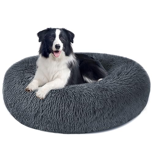 Hundebett Katzenbett Flauschig Rund aus Plüsch - Donut Kuscheliges Hundekissen Hundekorb Waschbar S/M/L/XL/XXL für Kleine, Mittelgroße & Große Hunde, Katzen und Andere Haustiere (XL-70cm, Dunkelgrau) von Nepfaivy