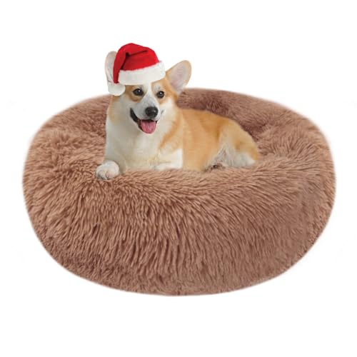 Hundebett Katzenbett Flauschig Rund aus Plüsch - Donut Kuscheliges Hundekissen Hundekorb Waschbar S/M/L/XL/XXL für Kleine, Mittelgroße und Große Hunde, Katzen und Andere Haustiere (XL-70cm, Braun) von Nepfaivy