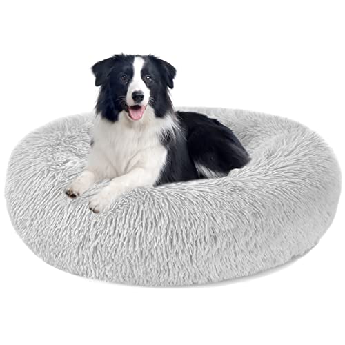 Hundebett Katzenbett Flauschig Rund aus Plüsch - Donut Kuscheliges Hundekissen Hundekorb Waschbar S/M/L/XL/XXL für Kleine, Mittelgroße und Große Hunde, Katzen und Andere Haustiere (XXL-80cm, Hellgrau) von Nepfaivy