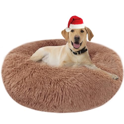 Hundebett Katzenbett Flauschig Rund aus Plüsch - Donut Kuscheliges Hundekissen Hundekorb Waschbar S/M/L/XL/XXL für Kleine, Mittelgroße und Große Hunde, Katzen und Andere Haustiere (XXL-80cm, Braun) von Nepfaivy