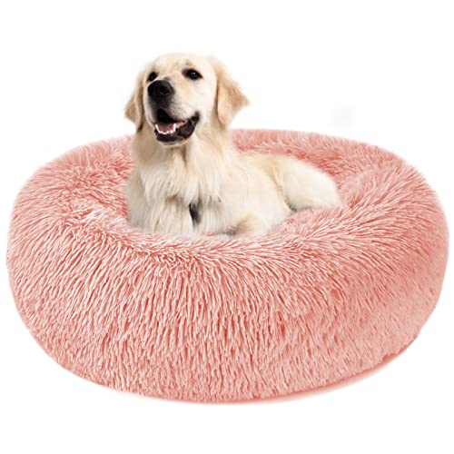 Hundebett Katzenbett Flauschig Rund aus Plüsch - Donut Kuscheliges Hundekissen Hundekorb Waschbar S/M/L/XL/XXL für Kleine, Mittelgroße und Große Hunde, Katzen und Andere Haustiere (XXL-80cm, Rosa) von Nepfaivy