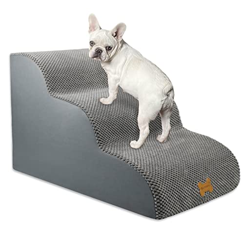 Nepfaivy Hundetreppe für Kleine Hunde 3-Stufig, Haustiertreppe für Bett und Sofa aus Hochdichtem Schwamm, Hunde Treppe Hunderampe mit Abnehmbarem, Waschbarem Bezug und Rutschfestem Boden, 60x40x40cm von Nepfaivy