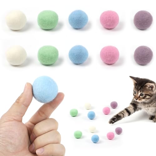 Nepfaivy Interaktives Katzenspielzeug Ball zur Selbstbeschäftigung - 10 Stück Katzenball Spielzeug für Katzen Kitten, Natürliches Filzbälle für Katzen aus 100% Wolle von Nepfaivy