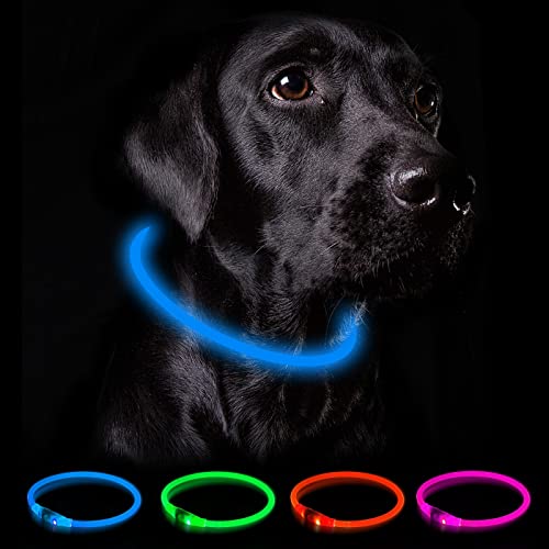 Nepfaivy Leuchthalsband Hund USB Aufladbar - Wasserdichtes Hundehalsband Leuchtend mit 3 Beleuchtungsmodi, Längenverstellbareres LED Halsband für Kleine, Mittlere und Große Hunde (Blau) von Nepfaivy