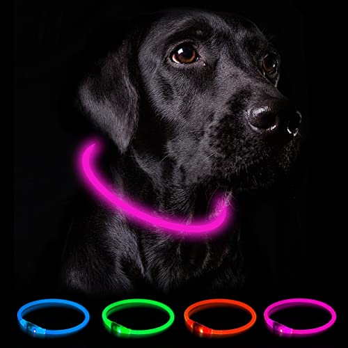 Nepfaivy Leuchthalsband Hund USB Aufladbar - Wasserdichtes Hundehalsband Leuchtend mit 3 Beleuchtungsmodi, Längenverstellbareres LED Halsband für Kleine, Mittlere und Große Hunde (Rosa) von Nepfaivy