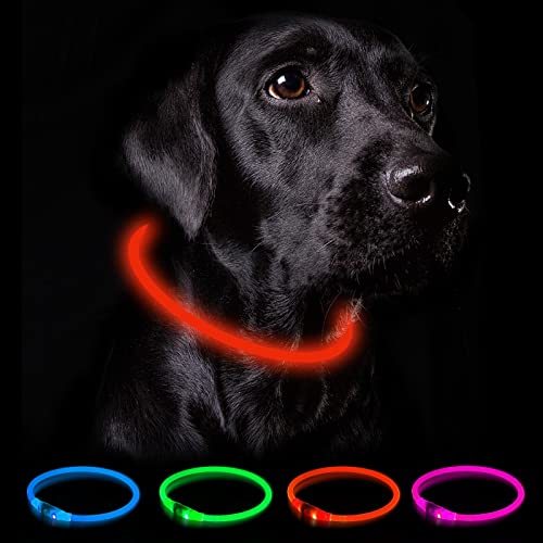 Nepfaivy Leuchthalsband Hund USB Aufladbar - Wasserdichtes Hundehalsband Leuchtend mit 3 Beleuchtungsmodi, Längenverstellbareres LED Halsband für Kleine, Mittlere und Große Hunde (Rot) von Nepfaivy