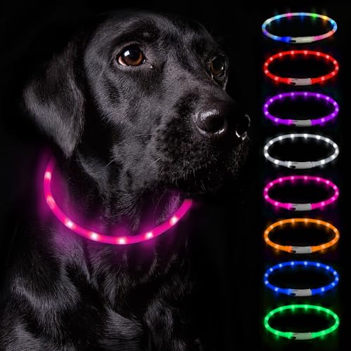 Nepfaivy Leuchthalsband Hund USB Aufladbar - Wasserdichtes Hundehalsband Leuchtend mit Verstellbarer Länge, LED Halsband für Hunde mit 3 Beleuchtungsmodi für Sicherheit, Rosa von Nepfaivy