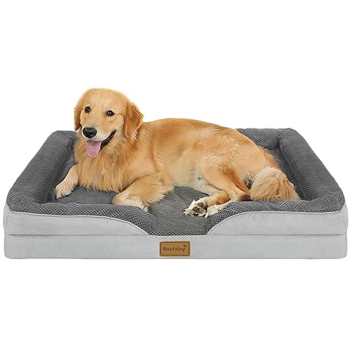 Nepfaivy Orthopädisches Hundebett Grosse Hunde - Hundekorb Hundesofa Waschbar mit Eiförmigem Kistenschaum, Hundecouch mit Hohem Rand und Rutschfestem Boden für Große Hunde, 111x80cm von Nepfaivy