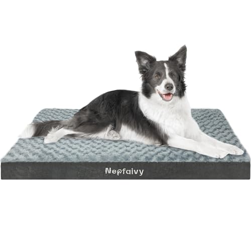 Nepfaivy Orthopädisches Hundebett Mittelgroße Hunde, Hundekissen Flauschig mit Memory Foam & Eiförmiger Hundematratze, Wasserdichtes Hundebett mit Waschbarem Bezug und Rutschfestem Boden, 90x60x7.6cm von Nepfaivy