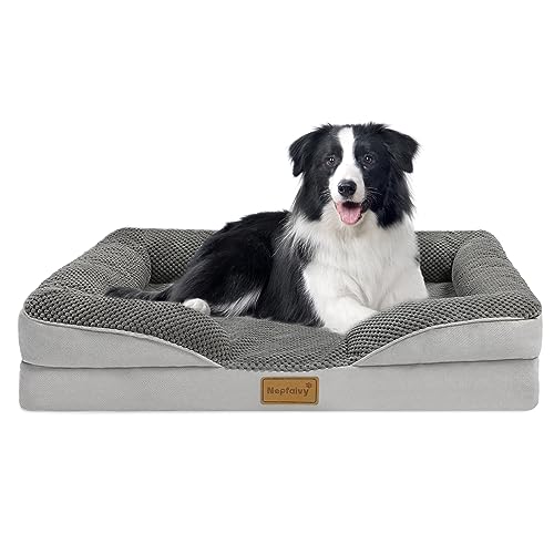 Nepfaivy Orthopädisches Hundebett Mittelgroße Hunde - Hundekorb Hundesofa Waschbar mit Eiförmigem Kistenschaum, Hundecouch mit Hohem Rand und Rutschfestem Boden für Mittlere Hunde, 91x68cm von Nepfaivy