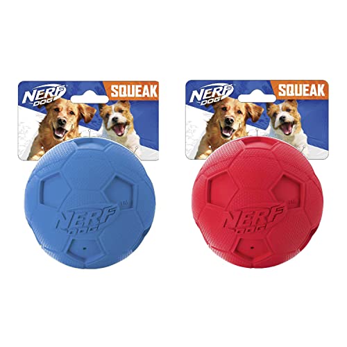 Nerf Dog (2er Pack Soccer Quietschen Ball Hundespielzeug, Rot/Blau, Klein von Nerf Dog