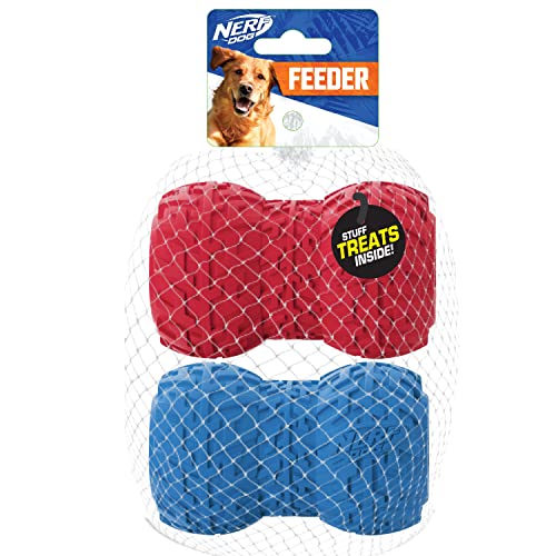 Nerf Dog Tire Feeder Hundespielzeug, leicht, langlebig und wasserabweisend, 10,2 cm, für mittelgroße/große Rassen, 2er-Pack, Blau und Rot von NERF
