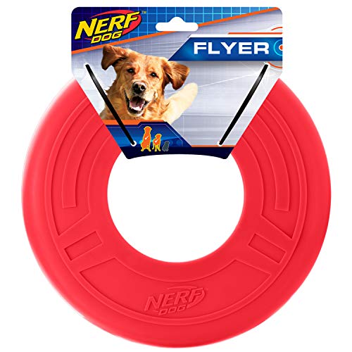 Nerf Dog Atomic Flyer Outdoor Hundespielzeug, 10 Zoll Flying Disc Dog Apportierspielzeug, Gummi Hundespielzeug für mittelgroße Hunde und große Hunde, Rot von Nerf Dog