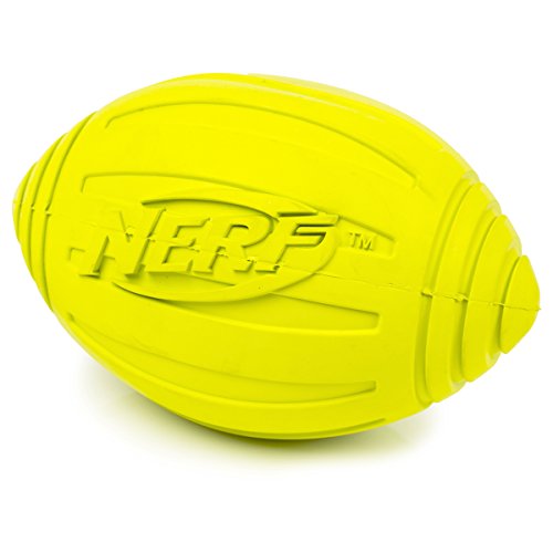 Nerf Dog Geriffeltes Fußball-Hundespielzeug mit interaktivem Quietscher, leicht, langlebig und wasserabweisend, 17,8 cm Durchmesser für mittelgroße/große Rassen, Einheit, grün von Nerf Dog