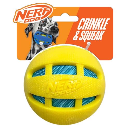 Nerf Dog Hundespielzeug, 9,7 cm, TPR Checker, Quietsch- und Crunch-Ball, Gelb mit Blauer Crunch-Tasche Nerf Dog Hundespielzeug, 9,7 cm, TPR Checker, Quietsch- und Crunch-Ball, Gelb mit Blauer Crunch-Tasche von Nerf Dog