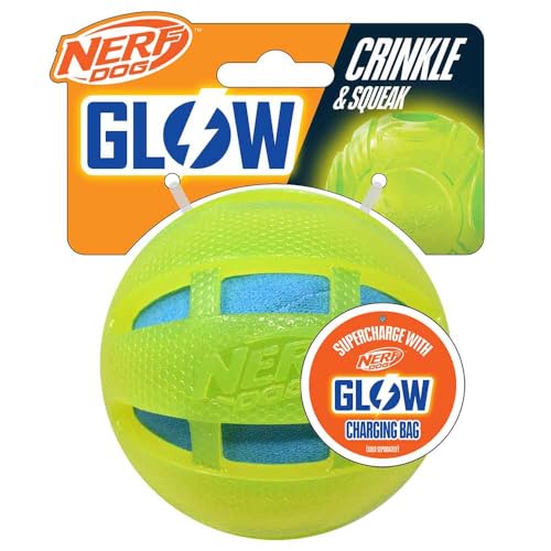 Nerf Dog Hundespielzeug, 9,7 cm, TPR Glow Checker, Quietsch- und Crunch-Ball, Grün mit hellblauer Crunch-Tasche Nerf Dog Hundespielzeug, 9,7 cm, TPR Glow Checker, Quietsch- und Crunch-Ball, Grün mit hellblauer Crunch-Tasche von Nerf Dog