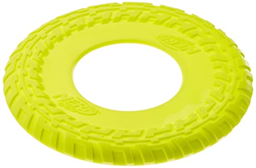 Nerf Dog Hundespielzeug Profil Flyer, Frisbee aus Gummi, thermoplastischer Gummi, farblich sortierte Lieferung, blau oder grün, 30,5cm, 1 Stück (1er Pack) von Nerf Dog