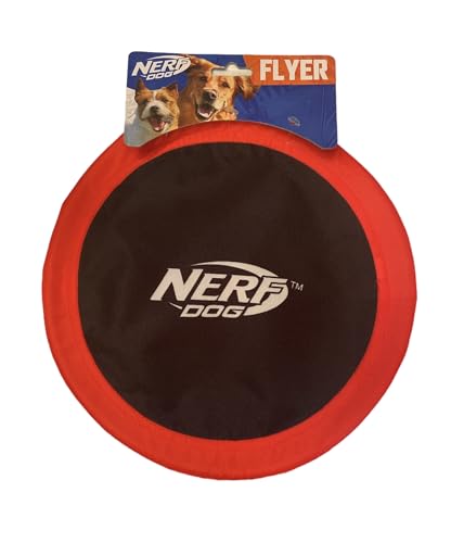 Nerf Dog Nylon Flyer Hundespielzeug, fliegende Scheibe, leicht, langlebig und wasserabweisend, ideal für Strand und Pool, 25,4 cm Durchmesser, für mittelgroße Rassen, Rot und Schwarz von Nerf Dog