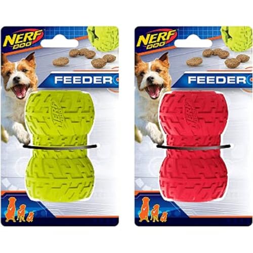 Nerf Dog Hundespielzeug Tire Snackfeeder, Snackfeeder auf Gummi mit Reifenprofil, farblich sortierte Lieferung rot oder grün, 9cm von Nerf Dog