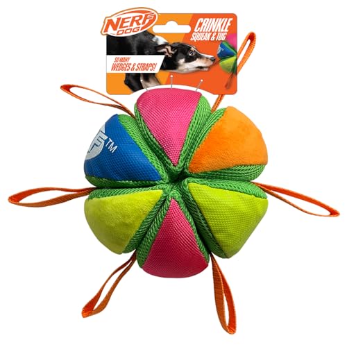 Nerf Hundespielzeug, Plüschkeilball mit Riemen, 15 cm, Quietsch- und Crunch-Hundespielzeug, Mehrfarbig Nerf Hundespielzeug, Plüschkeilball mit Riemen, 15 cm, Quietsch- und Crunch-Hundespielzeug, Mehrfarbig von Nerf