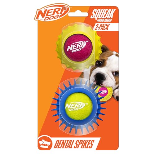 Nerf Tennisbälle für Hunde, mit Quietscher, 6,3 cm, langlebiges Apportierspielzeug für Hunde, Gelb/Rosa/Blaugrün, 2 Stück Nerf Tennisbälle für Hunde, mit Quietscher, 6,3 cm, langlebiges Apportierspielzeug für Hunde, Gelb/Rosa/Blaugrün, 2 Stück von Our Pet Village