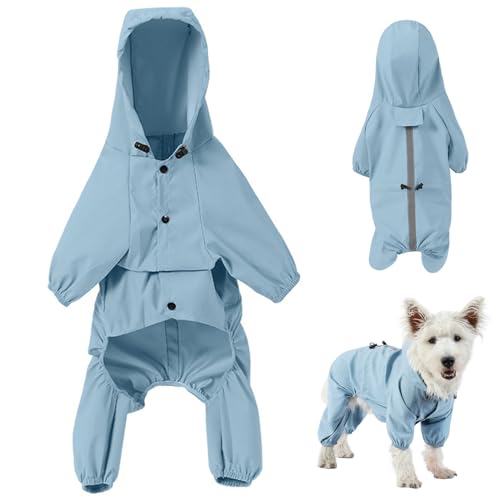 Hunde Regenmantel wasserdichter Hundemantel reflektierender Streifen Hunde Regenjacke mit Kordelzug und D Ring winddichter Regenanzug Kapuzenpullover elastische Manschette L von Neroyaner