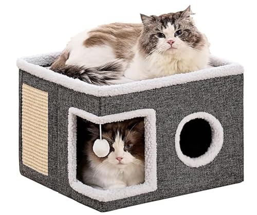 Nesrefyn Katzenbetten für Indoor-Katzen - Faltbares Katzenhöhlenhaus mit Kratzunterlage und flauschigem Ball, Kätzchenbett und Haustierbettmöbel, Grau B Nesrefyn Katzenbetten für Indoor-Katzen - Faltbares Katzenhöhlenhaus mit Kratzunterlage und flauschigem Ball, Kätzchenbett und Haustierbettmöbel, Grau B von Nesrefyn
