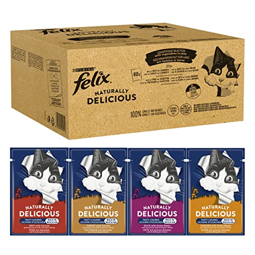 Felix Naturally Delicious, Katzenfutter nass Geschmacksvielfalt vom Land mit Gemüse in Gelee, 80er Pack (80 x 80g) von Nestle