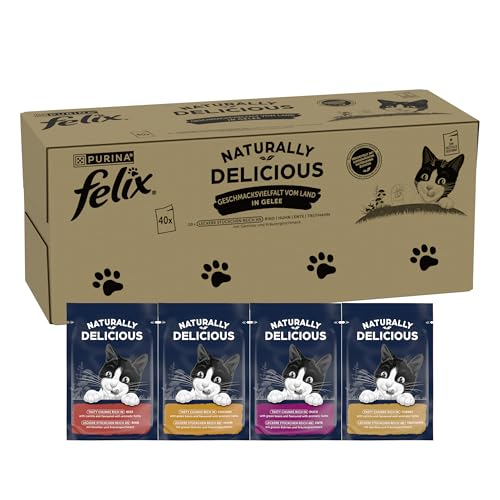 Felix Naturally Delicious Katzenfutter nass Geschmacksvielfalt vom Land mit Gemüse in Gelee 80er Pack (80 x 80g) von Nestle