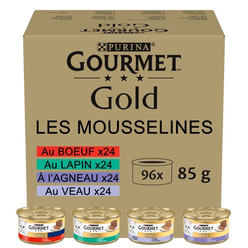 Nestle Nestle Gourmet Gold Les Mousselines: Kaninchen, Rind, Kalb, Lamm - Packung 96x85g von Gourmet