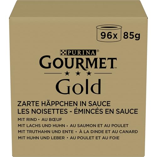 Gourmet Gold Zarte Häppchen in Sauce Katzenfutter nass, Sorten-Mix, 96er Pack (96 x 85g) von Gourmet