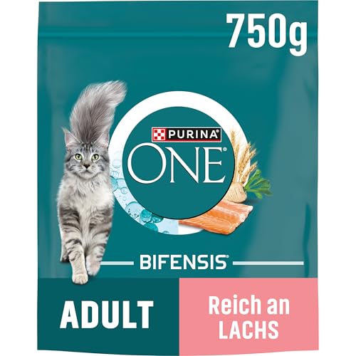 PURINA ONE BIFENSIS Adult Katzenfutter trocken, reich an Lachs, 6er Pack (6 x 750g) von PURINA ONE