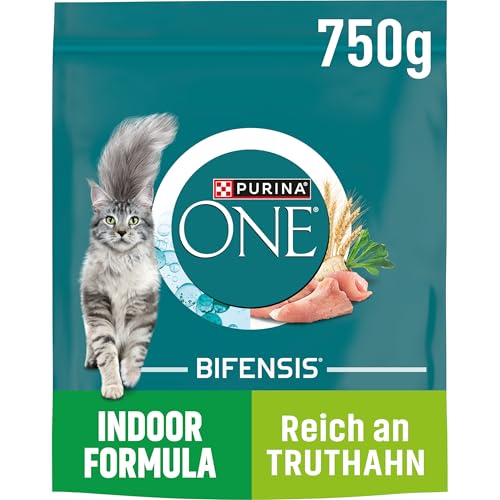 Nestle PURINA ONE BIFENSIS Indoor Formula Katzenfutter trocken für Hauskatzen, reich an Truthahn, 6er Pack (6 x 750g) von Purina ONE