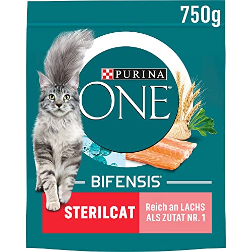 Nestlé PURINA ONE BIFENSIS STERILCAT Katzenfutter trocken für sterilisierte Katzen, reich an Lachs, 6er Pack (6 x 750g) von Nestle