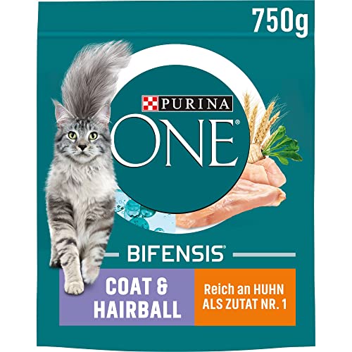 ONE BIFENSIS Coat & Hairball Katzenfutter trocken, reich an Huhn, 6er Pack (6 x 750g) von Nestle