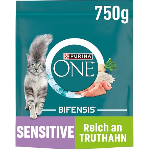 PURINA ONE BIFENSIS Sensitive Katzenfutter trocken, reich an Truthahn, 6er Pack (6 x 750g) von PURINA ONE