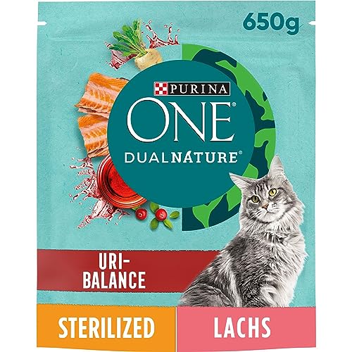 Nestle Nestle PURINA ONE Dual Nature Katzenfutter trocken für kastrierte Katzen mit Cranberry, reich an Lachs, 6er Pack (6 x 650g) von Nestle