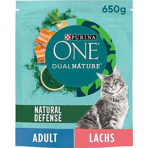 PURINA ONE Dual Nature Katzenfutter trocken mit Spirulina, reich an Lachs, 6er Pack (6 x 650g) von Nestle