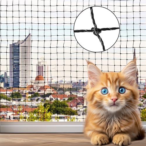 Netevo® Katzennetz für Balkon I Drahtverstärkt I Katzenschutznetz I inkl. Zubehör I 3 x 4m schwarz von Netevo