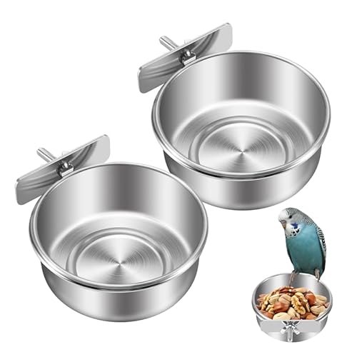 Nettoppo 2Er Pack VogelkäFig Futter Wasserspender Papageienfutter Teller VogelhäUschen Tasse für KäFig, Edelstahl Vogelfutterhalter BehäLter für Papageien Frettchen Sittich von Nettoppo