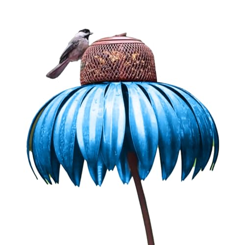 Nettoppo Blaue Futterflasche mit Ständer, Garten-Vogelfutterstation in Blumenform für Den Außenbereich von Nettoppo