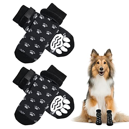 NeuWee Anti-Rutsch Socken für Hunde, 2 Paar Indoor Hunde Haftsocken, Haustierpfotenschutz mit Fußabdruckmustern für eine Starke Traktionskontrolle auf Hartholzböden in Innenräumen von NeuWee