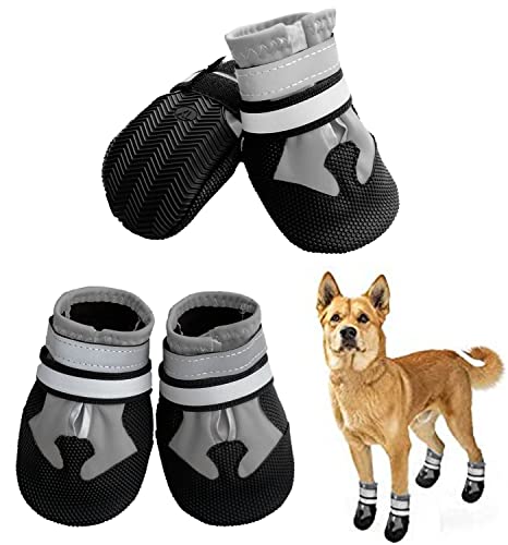 NeuWee Hundeschuhe, 4 Stück Pfotenschutz Hundestiefel, wasserdichte Hundeschuhe mit reflektierenden Riemen Anti-Rutsch-Sohle Outdoor Pfotenschützer für Kleine Mittlere Große Hunde (S, Grau) von NeuWee