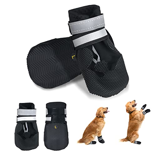 NeuWee Hundeschuhe Pfotenschutz, 4 Stück wasserdichte Hundeschuhe Anti-rutsch Hundestiefe mit Reflektierenden Riemen, Hundeschnee Stiefel für kleine, mittlere und große Hunde (Schwarz, M) von NeuWee